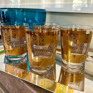 Set of 4 MCM Irene Pasinski lowball cocktail glasses, 22 k gold gilded, marked.